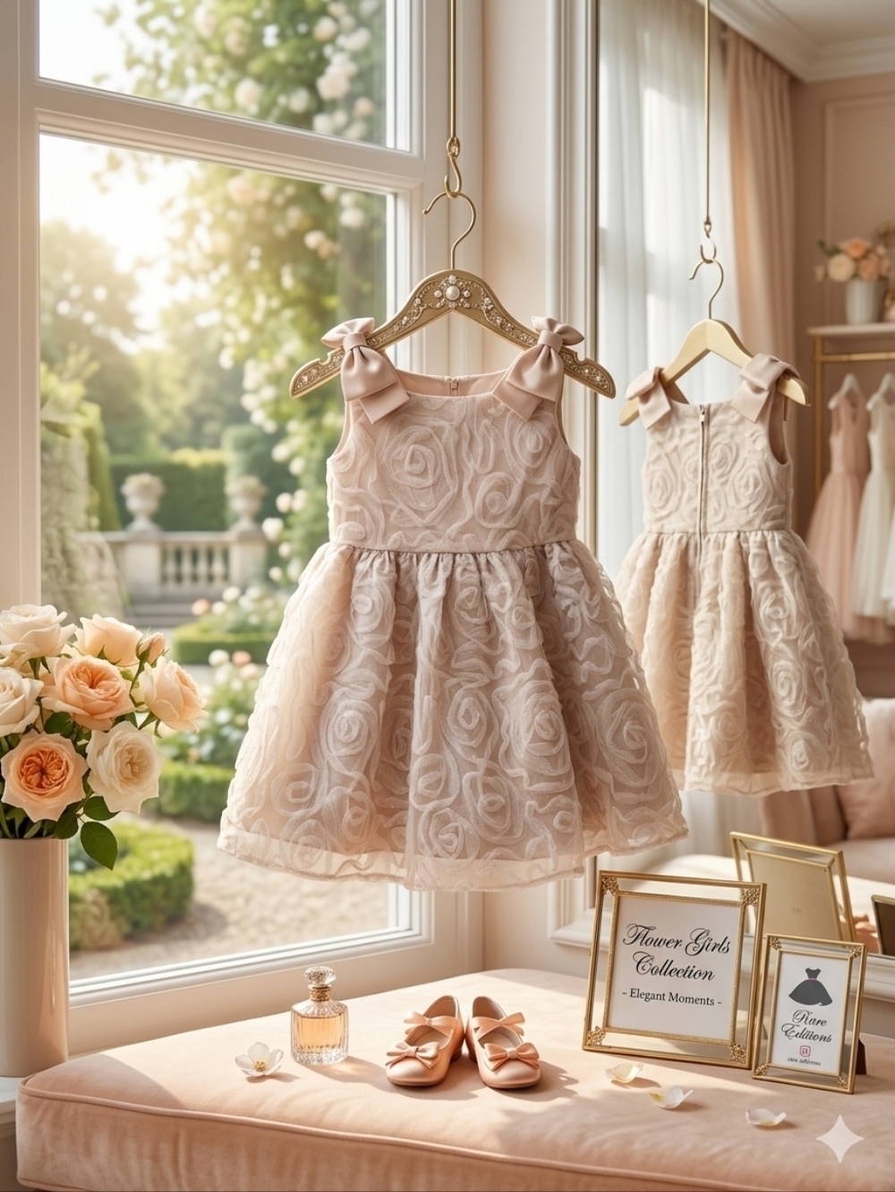 Rare Editions Sparkle Blush Rose Tulle Dress, Stationary Bow, Size 5, NWT